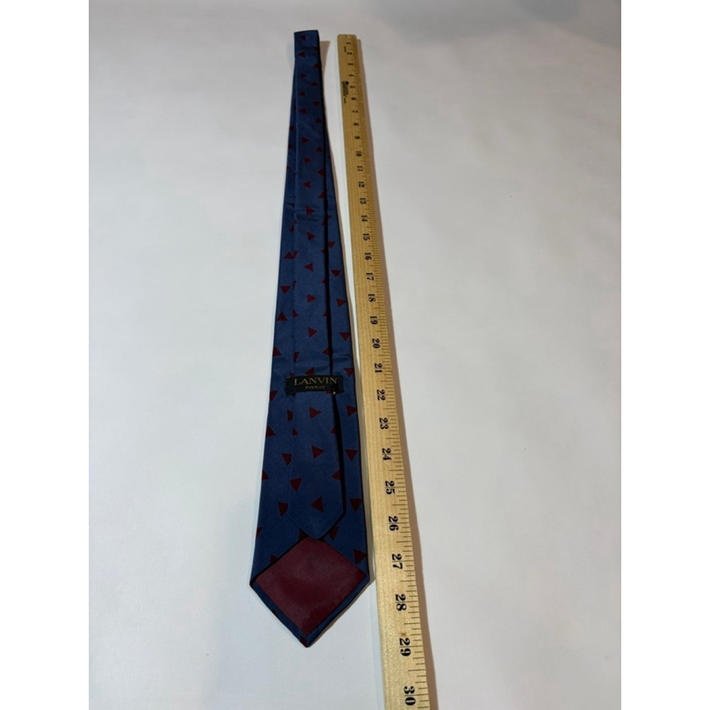 Lanvin Paris Silk Tie Blue Geometric Triangle Designer Mens Necktie - Picture 4 of 6